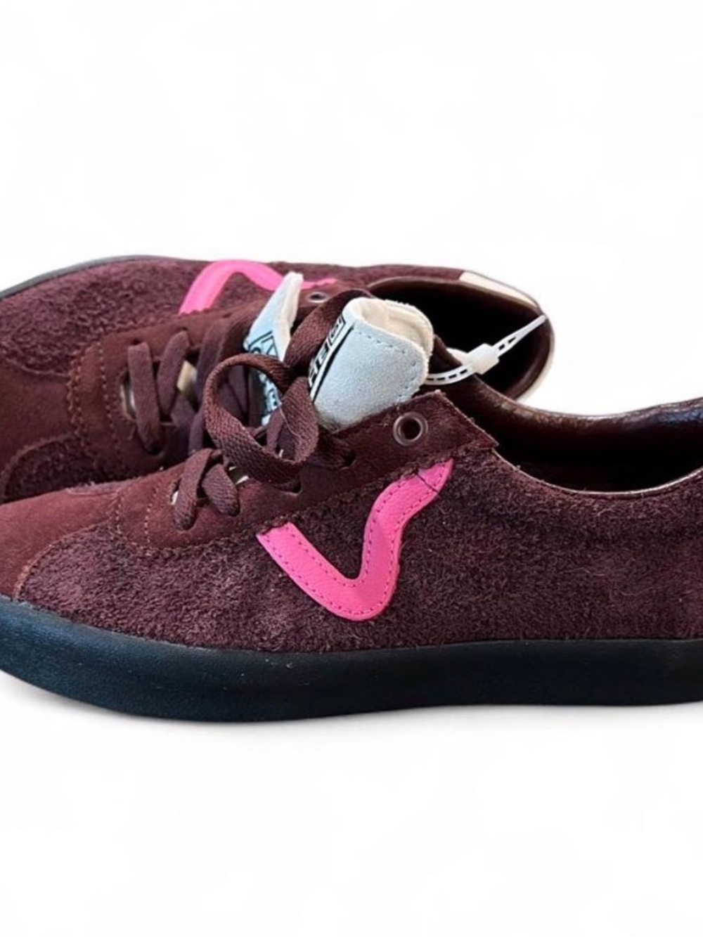 Burgundy Suede Vans Off The Wall Sneakers with Pink Accent